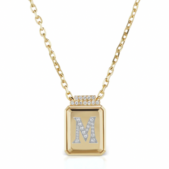 Load image into Gallery viewer, Sorellina Letter Signet Necklace 18K Yellow Gold Letter M
