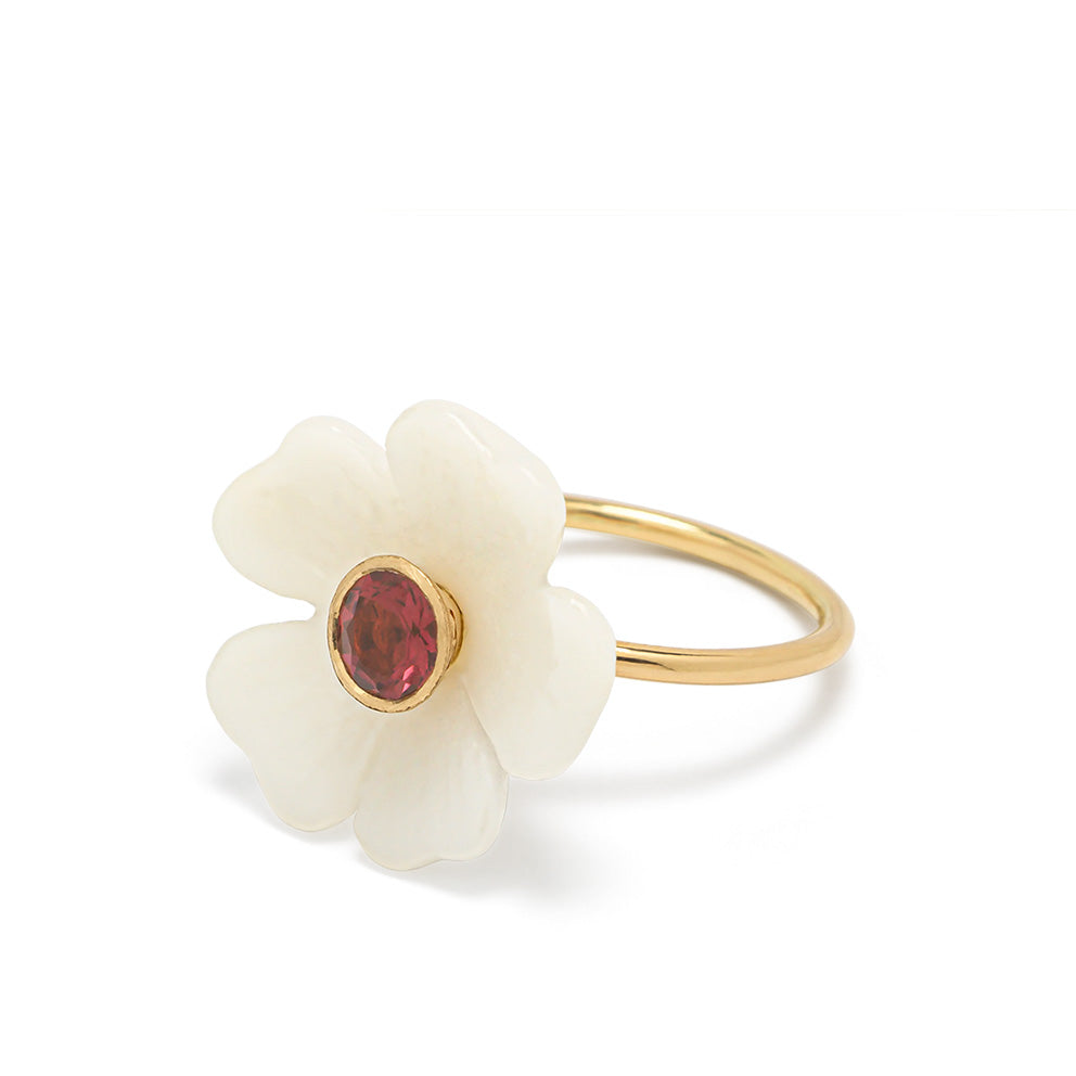 Sophie Joanne Small Flower Ring White Opal Pink Tourmaline