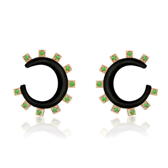 Sorellina Monroe Mini Crescent Earrings with Onyx and Emerald
