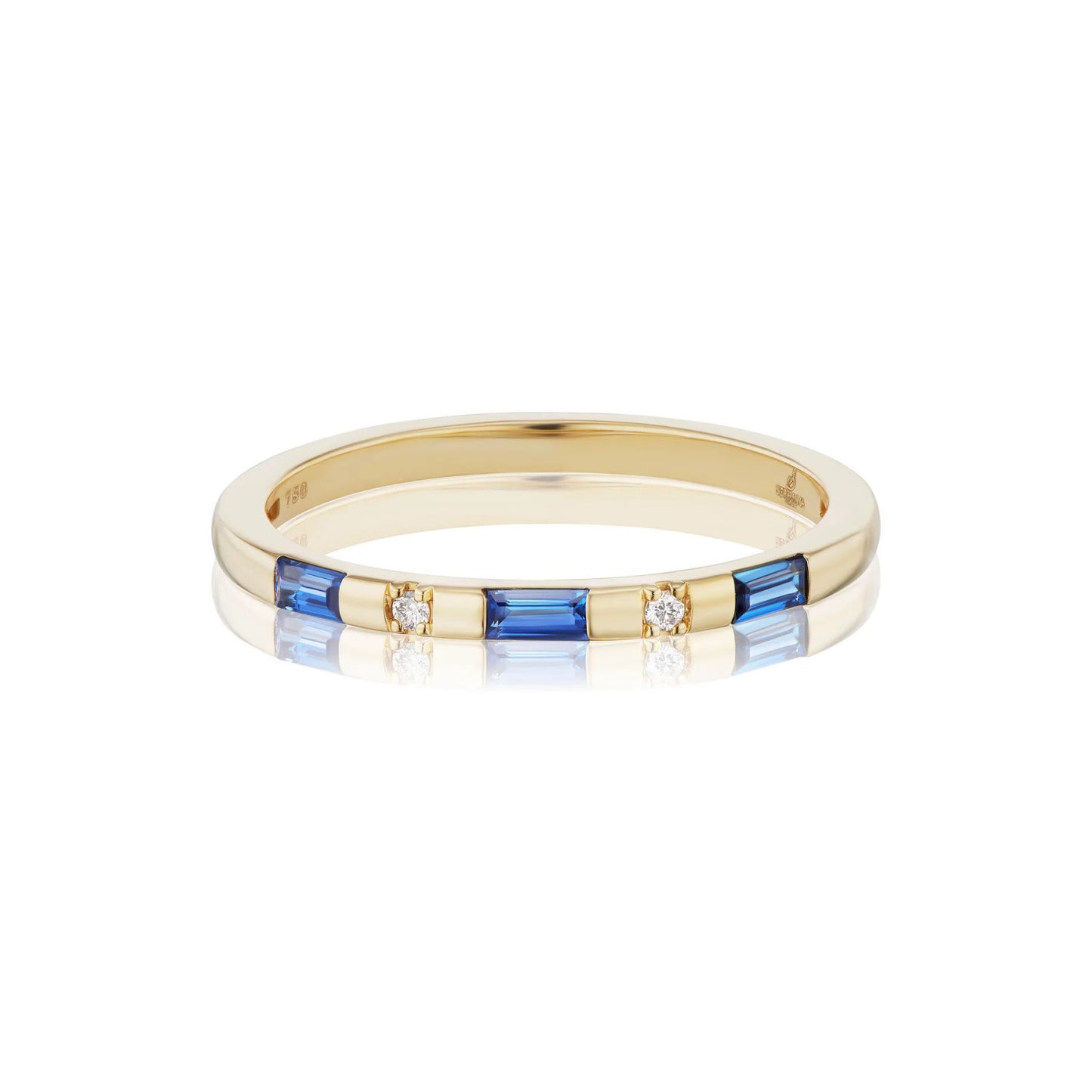 Sorellina Single Row Tarot Baguette Band 18k yellow gold ring with Blue Sapphire, Diamond
