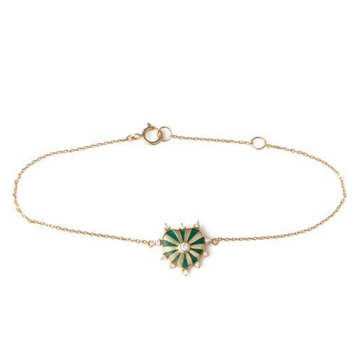 Joanna Dahdah Mini Mila Heart Bracelet with Emerald Enamel & Diamonds